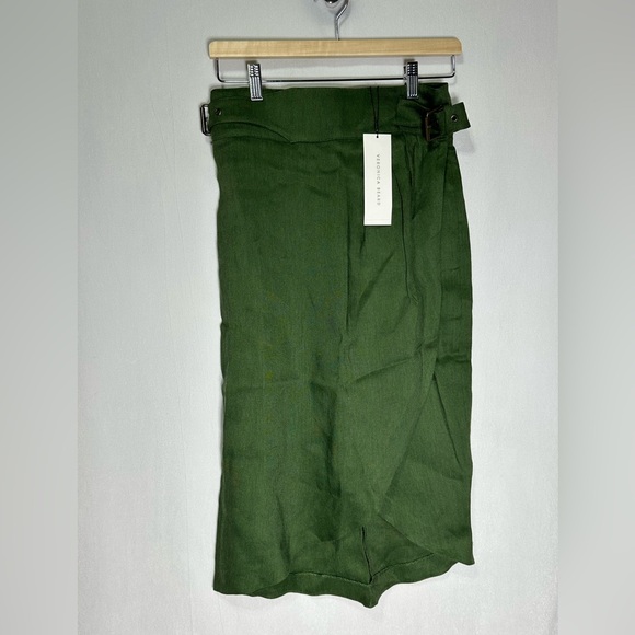 Veronica Beard Silas Green Faux Wrap Midi Skirt Side Buckle 18021993157 Size 6 - Picture 2 of 5